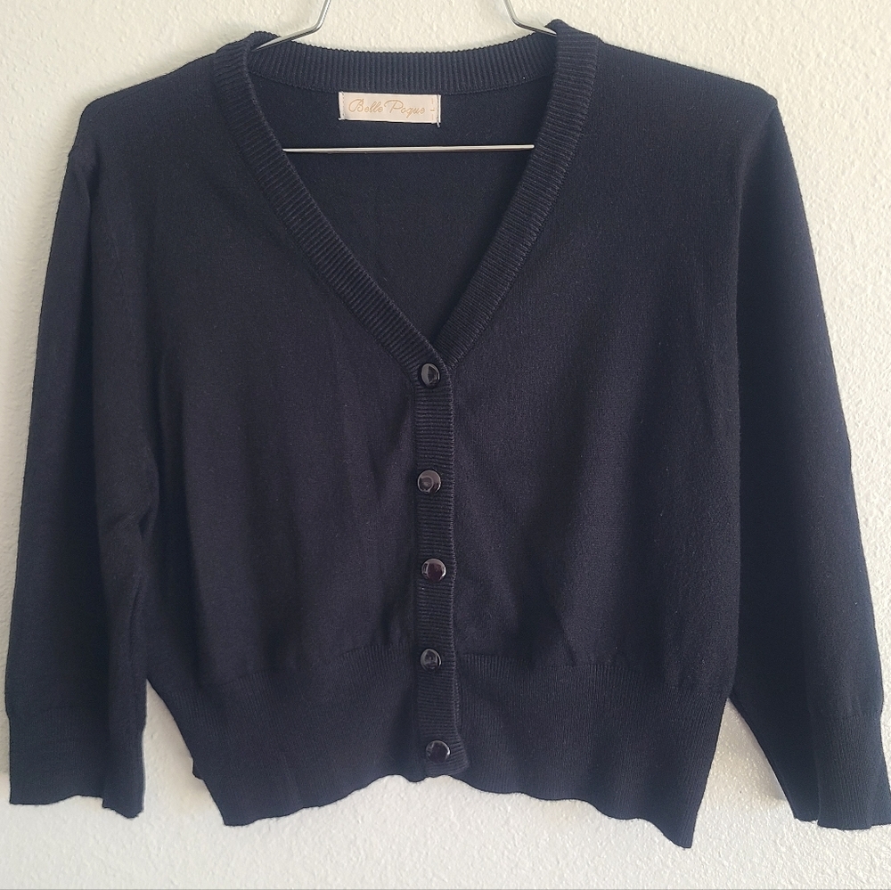 Belle Poque Cropped Cadigan Bolero Sweater V Neck Button Up Shrug